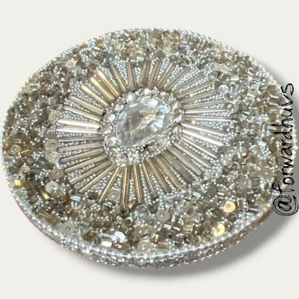 Beaded Sequins Mirror – Teardrop Gem Center with Radial Sunburst Design